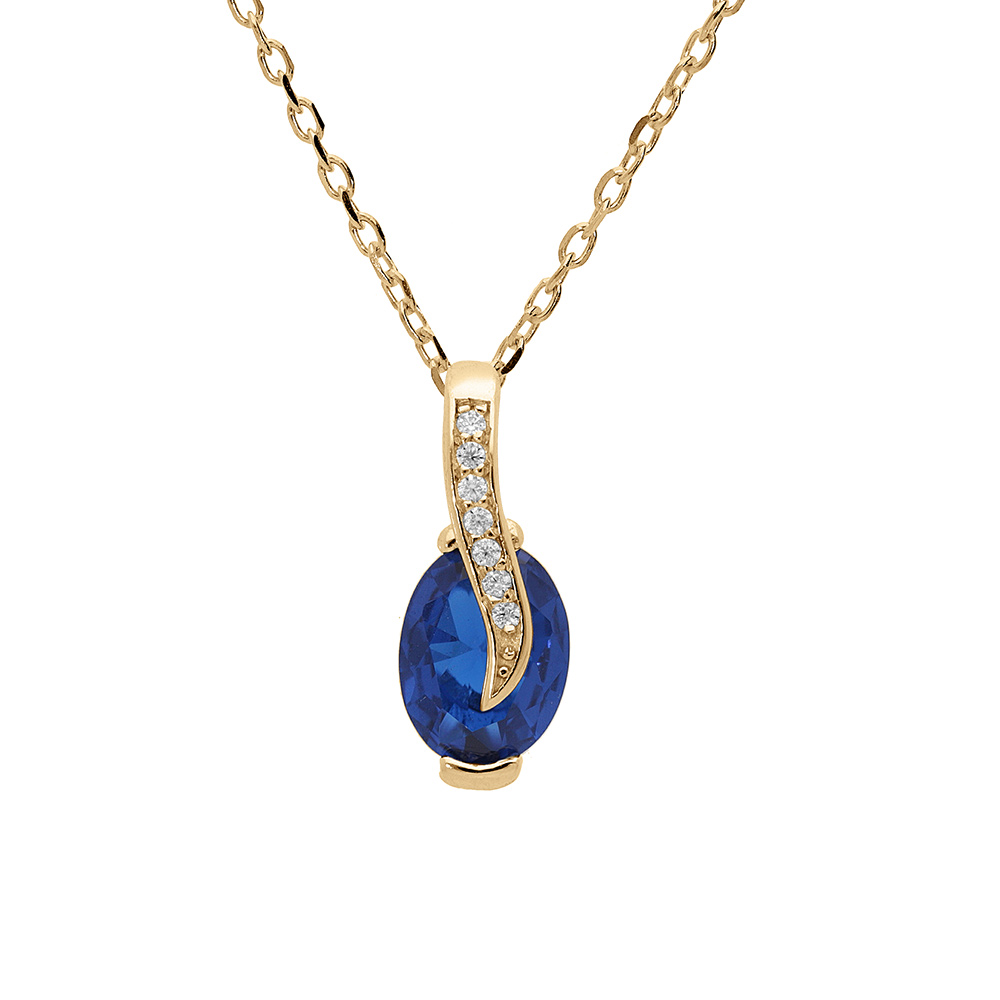 Collier en vermeil avec pendentif oxydes bleus fonc�s et blancs sertis 42+3cm - Vue 1