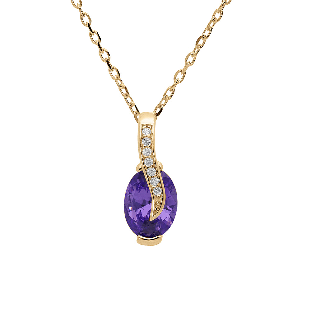 Collier en vermeil avec pendentif oxydes violet et blancs sertis 42+3cm - Vue 1