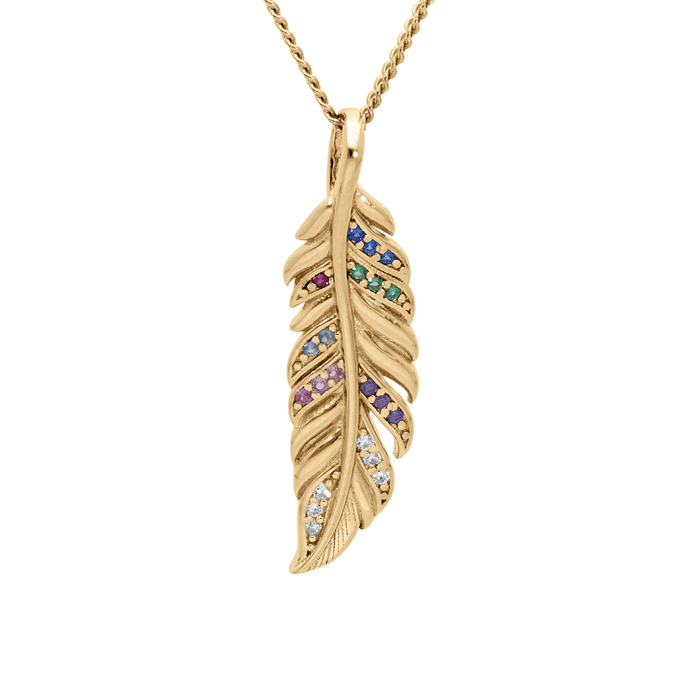 Collier en vermeil avec pendentif plume oxydes multi couleurs 42+3cm - Vue 1
