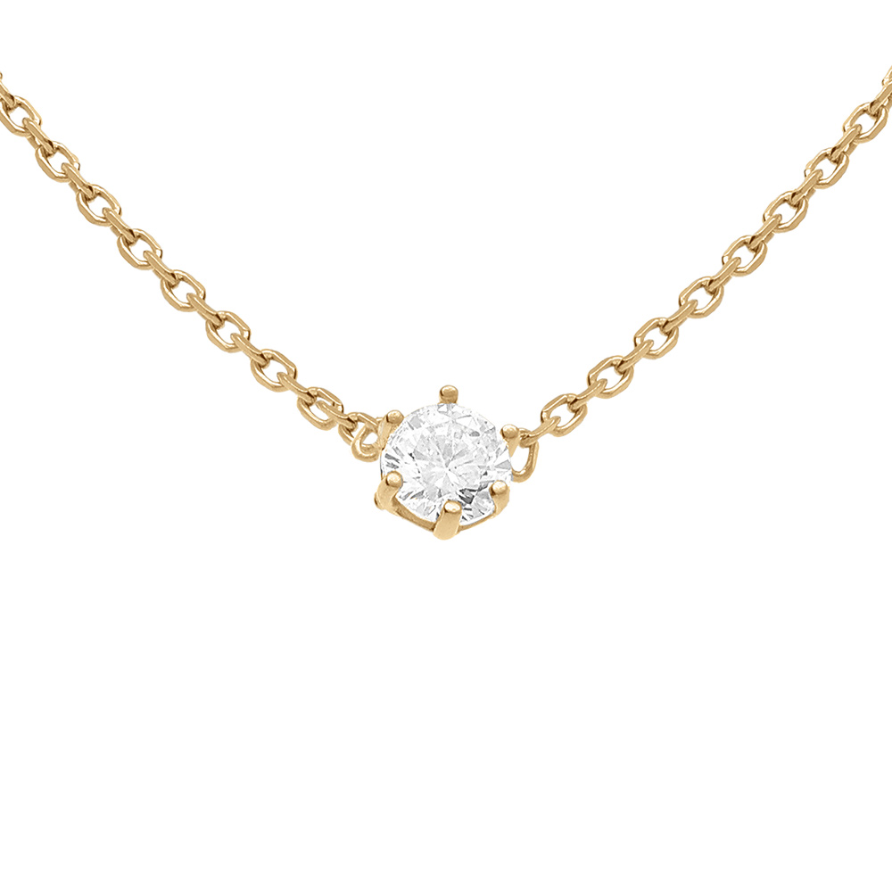 Collier en vermeil avec solitaire d\'oxyde blanc 4mm sertis 6 griffes - 38+4cm - Vue 1