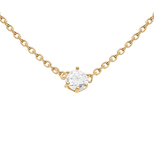 Collier en vermeil avec solitaire d'oxyde blanc 4mm sertis 6 griffes - 38+4cm