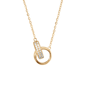 Collier en vermeil chaîne avec 2 anneaux et oxydes blancs sertis 40+4cm - Vue 1