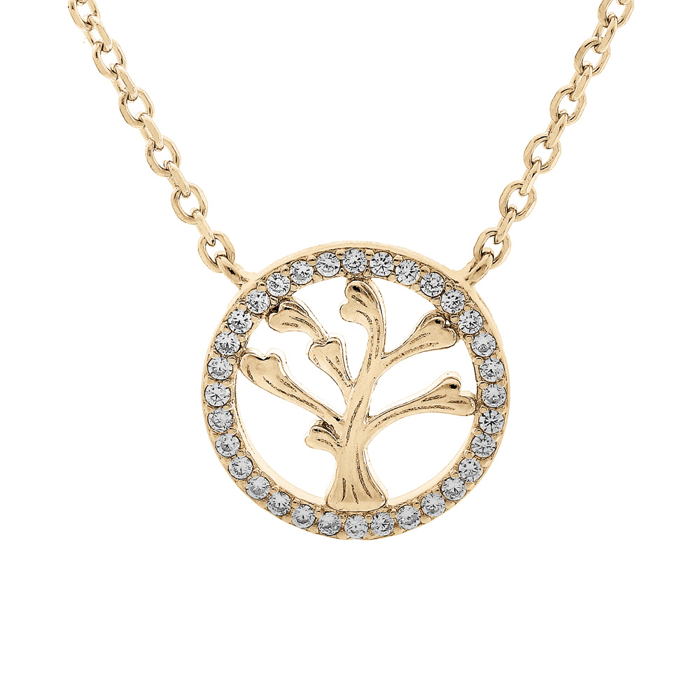 Collier en vermeil chane avec arbre de vie au contour oxydes blancs sertis 41+3cm - Vue 1