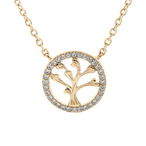 Collier en vermeil chaîne avec arbre de vie au contour oxydes blancs sertis 41+3cm - Vue 1