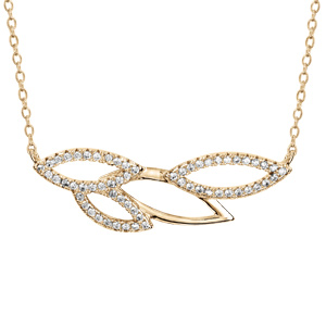 Collier en vermeil chaîne avec feuillage ajouré et oxydes blancs sertis 40+4cm - Vue 1