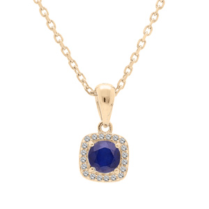 Collier en vermeil chaîne avec pendentif carré cerclé de Topazes blanches serties et Saphir véritable 42+3cm - Vue 1