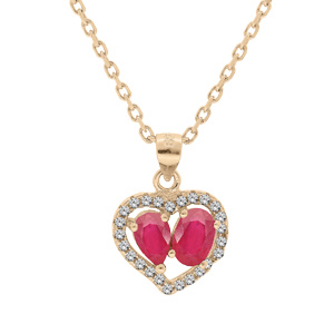 Collier en vermeil chaîne avec pendentif coeur de Rubis véritables et contour de Topazes blanches serties 42+3cm - Vue 1