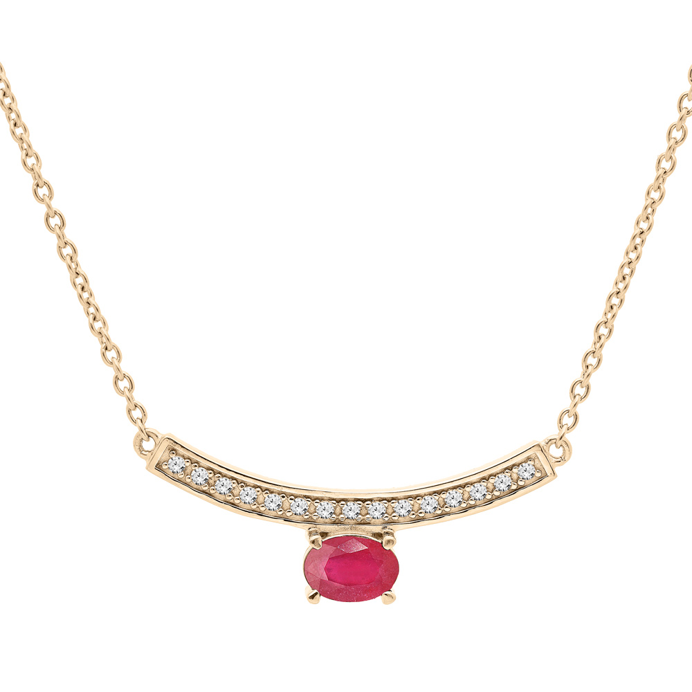 Collier en vermeil cha�ne avec pendentif courbe de Topazes blanches et Rubis v�ritable 42+3cm - Vue 1