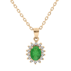 Collier en vermeil chaîne avec pendentif fleur d\'Emeraude véritable et contour de Topazes blanches serties 42+3cm - Vue 1