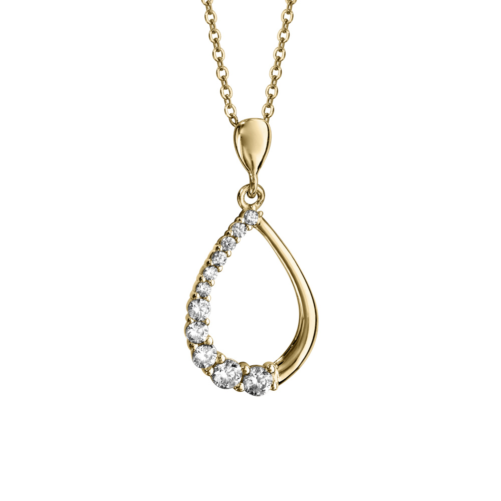 Collier en vermeil cha�ne avec pendentif forme goutte oxydes blancs 42+3cm - Vue 1
