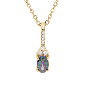 Collier en vermeil chaîne avec pendentif long oxyde arc en ciel mystique contour oxydes blancs sertis 42+3cm - Vue 1