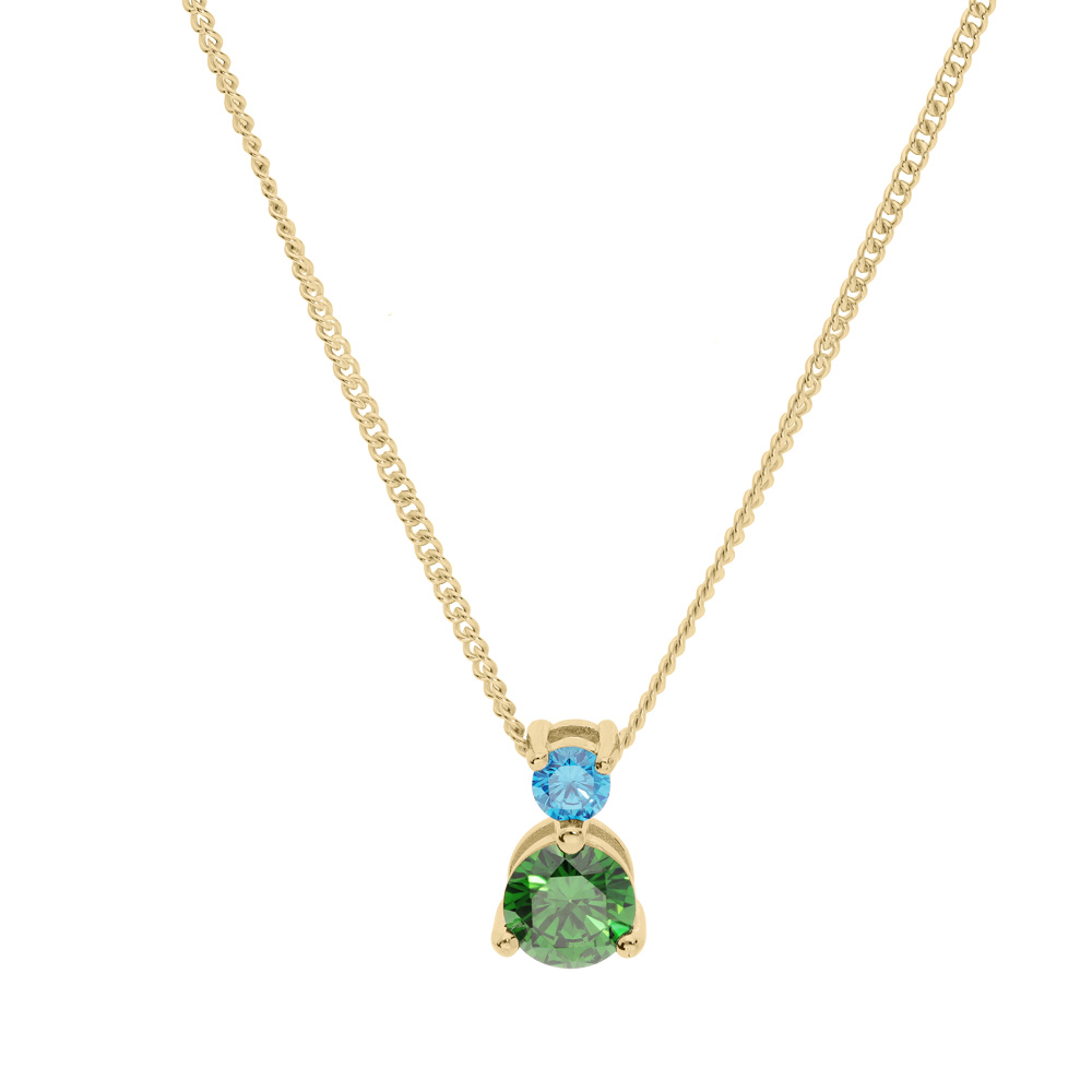 Collier en vermeil cha�ne avec pendentif 2 oxydes sertis bleu et vert (3 et 5mm) 42+3cm - Vue 1