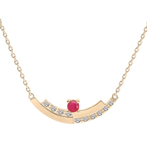 Collier en vermeil chane avec pendentif Rubis vritable et rail de Topazes blanches serties 42+3cm - Vue 1