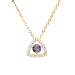 Collier en vermeil chaîne avec pendentif triangle oxyde arc en ciel mystique contour oxydes blancs sertis 42+3cm - Vue 1