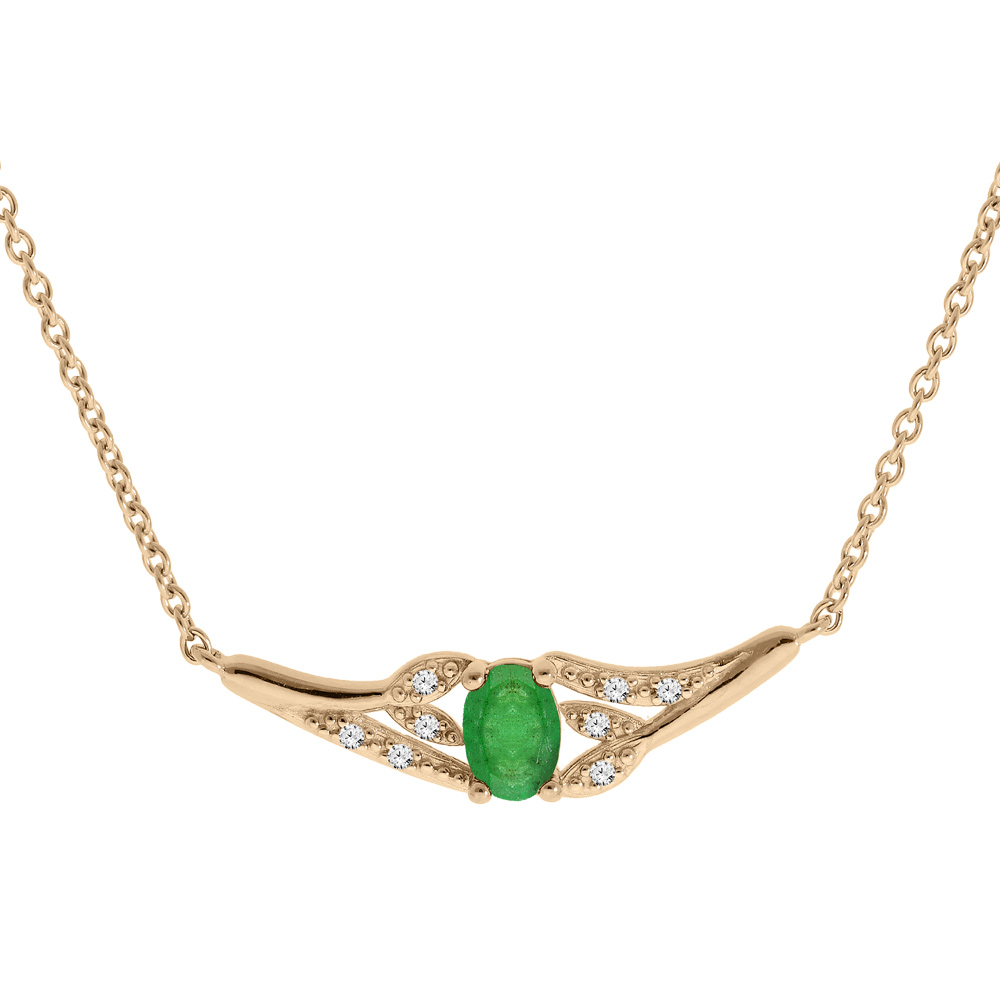 Collier en vermeil cha�ne avec pendentif  v�g�tal et Emeraude v�ritable et Topazes blanches 42+3cm - Vue 1