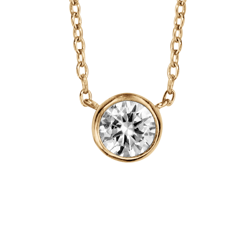 Collier en vermeil cha�ne avec solitaire serti clos diam�tre 5mm 40+4cm - Vue 1
