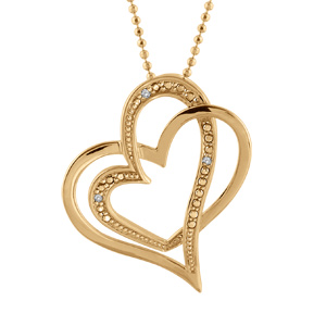 Collier en vermeil chaîne boules pendentif double coeur entremelé petites pierres blanches - 43+3cm - Vue 1