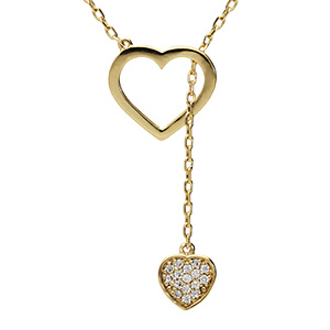 Collier en vermeil coeur �vid� et pampille coeur oxydes blancs sertis - 41+3cm
