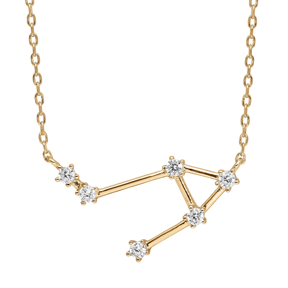 Collier en vermeil constellation zodiacale de la  balance avec fines barres orn�es d\'oxydes blancs sertis - 42,5+2,5cm - Vue 1
