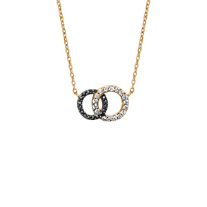 Collier en vermeil deux cercles entremelés pierres blanches et noires - 40+2cm - Vue 1