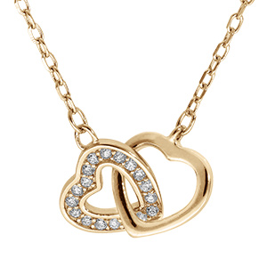 Collier en vermeil deux coeurs entrelac�s un lisse et un avec oxydes blancs sertis - 40+5cm