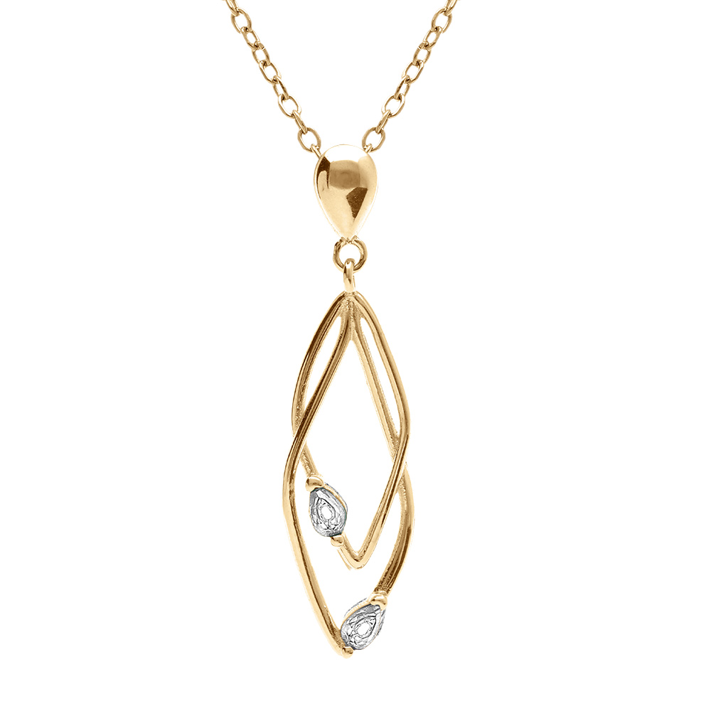 Collier en vermeil deux losanges entrelac�s avec oxydes blancs sertis - 39+4cm - Vue 1