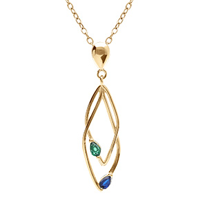 Collier en vermeil deux losanges entrelac�s avec oxydes bleu et vert sertis - 39+4cm