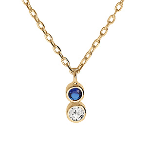 Collier en vermeil deux oxydes blanc et bleu fonc� sertis clos - 40+2+2cm