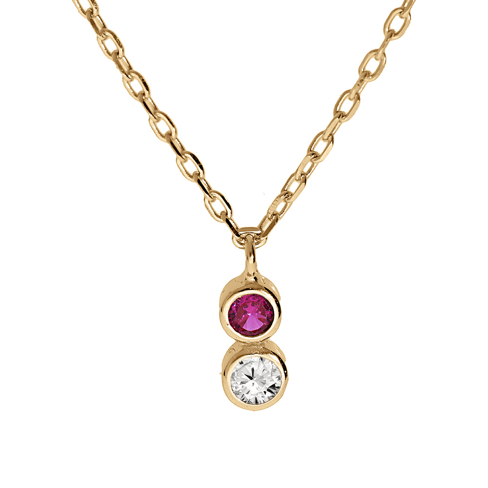 Collier en vermeil deux oxydes blanc et fuschia sertis clos - 40+2+2cm - Vue 1