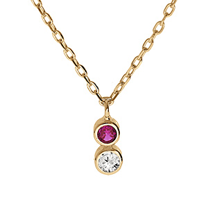 Collier en vermeil deux oxydes blanc et fuschia sertis clos - 40+2+2cm