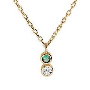 Collier en vermeil deux oxydes blanc et vert sertis clos - 40+2+2cm