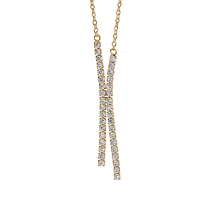 Collier en vermeil deux tiges pendantes parées d\'oxydes blancs sertis - 46cm - Vue 1