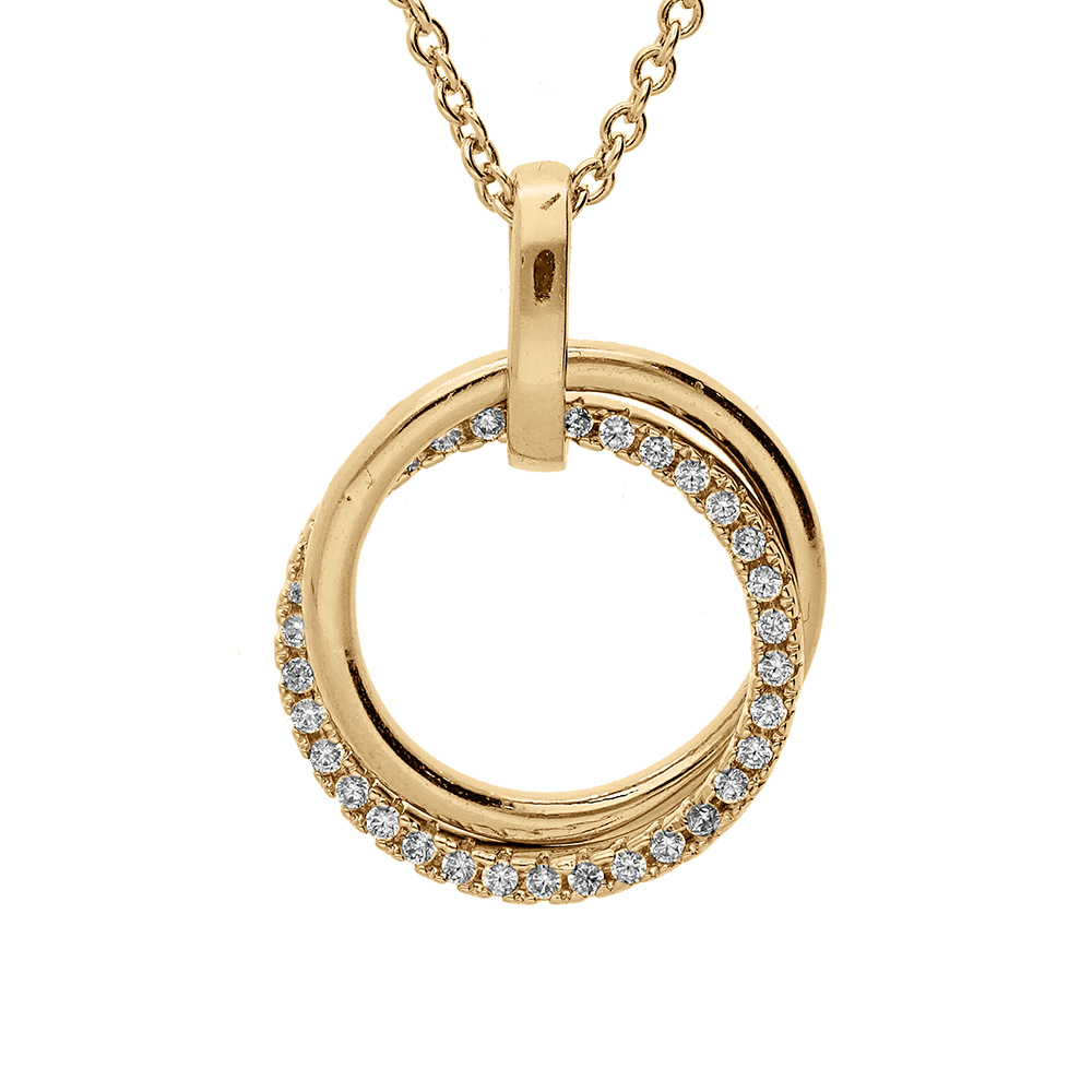 Collier  en vermeil double cercle lisse et scintillant d\'oxydes blancs sertis - 40+4cm - Vue 1