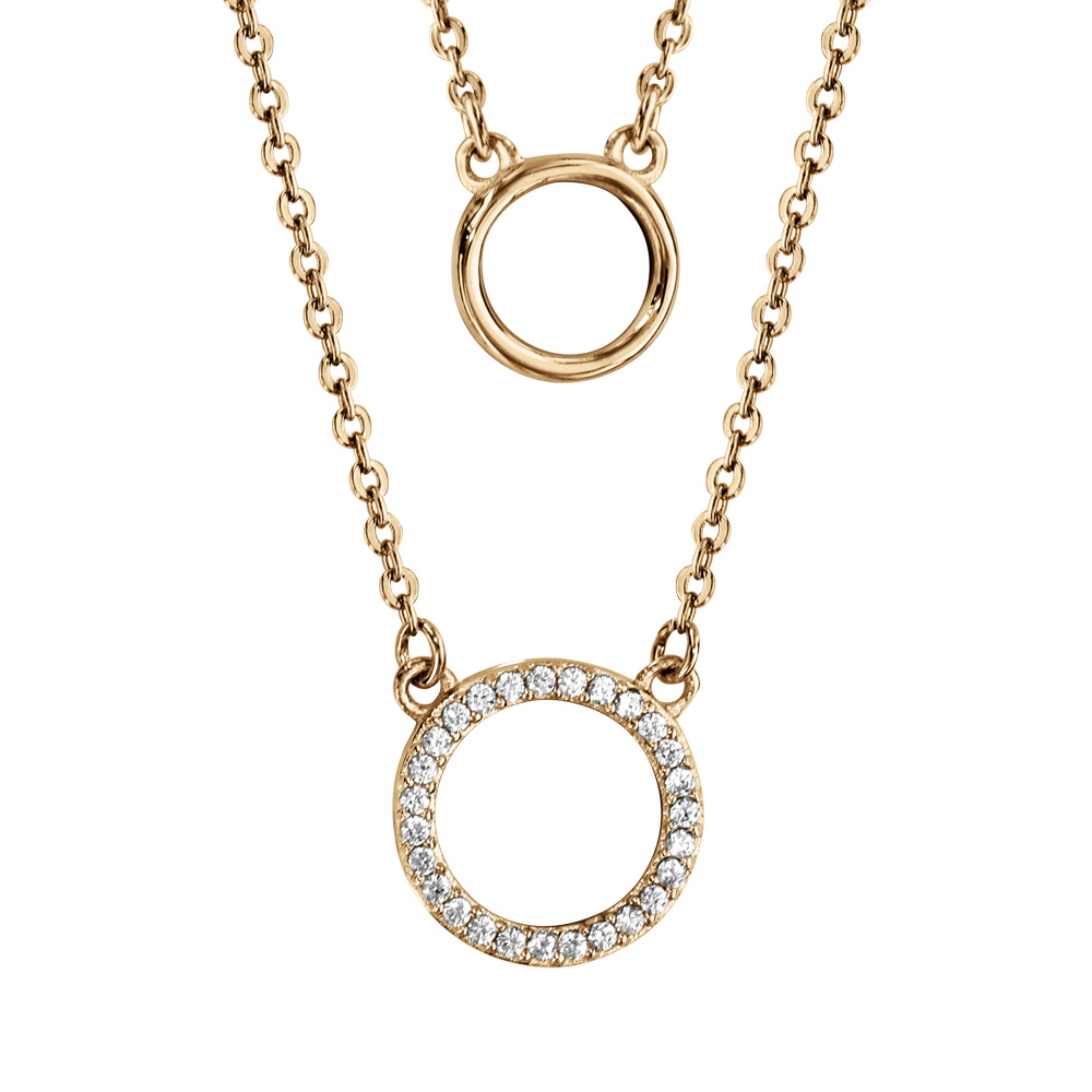 Collier en vermeil double cha�ne 2 cercles dont 1 avec oxydes blancs sertis 42+3cm - Vue 1