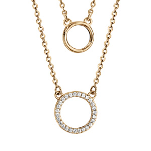 Collier en vermeil double chaîne 2 cercles dont 1 avec oxydes blancs sertis 42+3cm - Vue 1