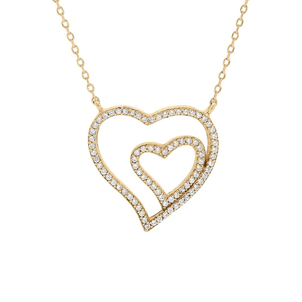 Collier en vermeil double coeur en oxydes blancs sertis 41+2cm - Vue 1