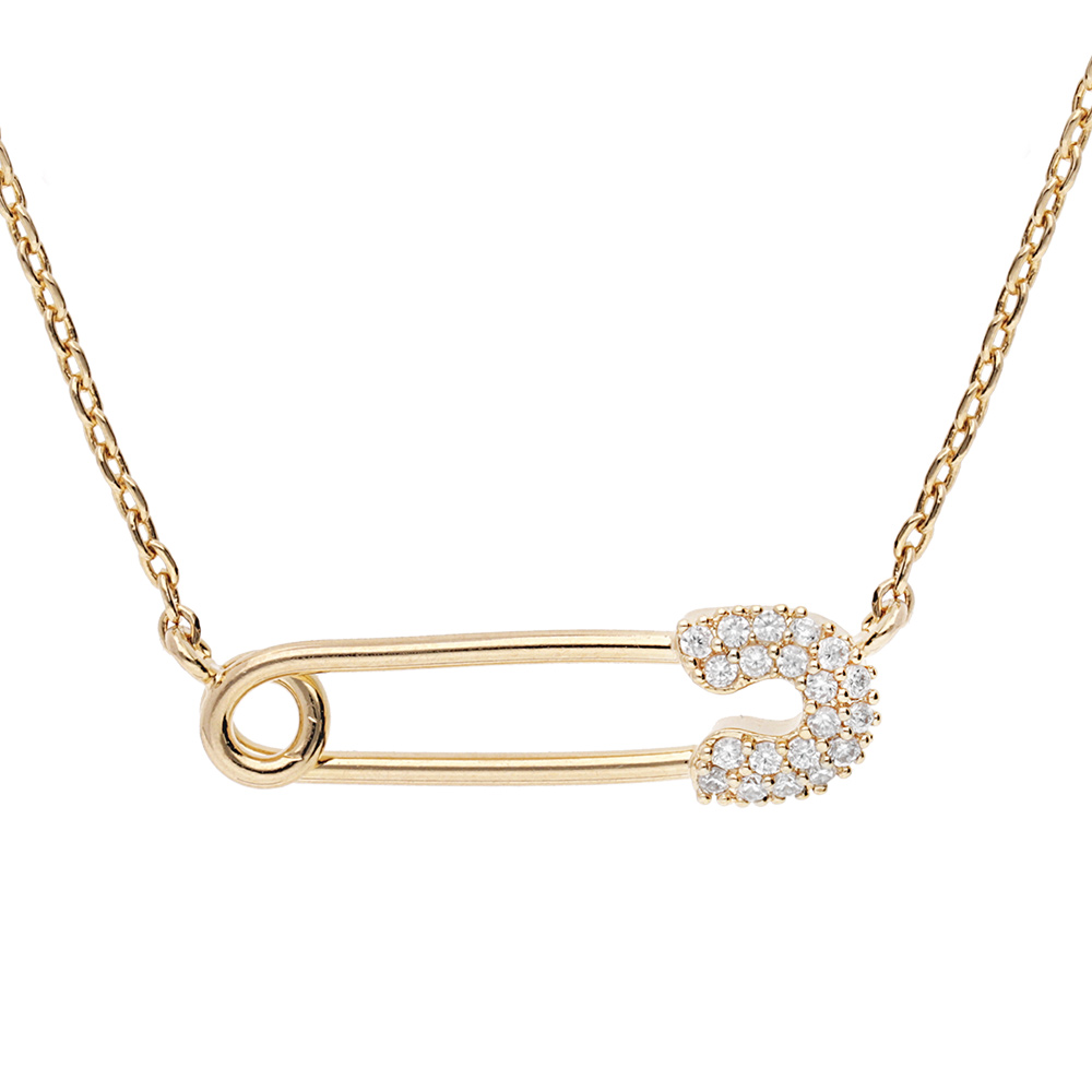 Collier en vermeil �pingle a nourrice avec oxydes blancs sertis - 39,5+5cm - Vue 1
