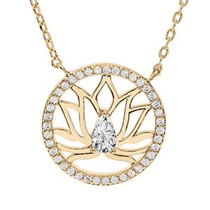 Collier en vermeil fleur de lotus dans cercle d'oxydes blancs sertis - 39+4cm