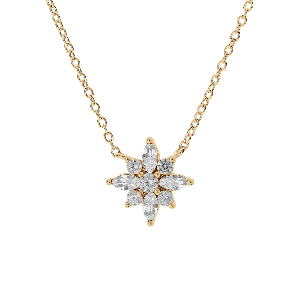 Collier en vermeil fleur d\'oxydes blancs sertis - 42+3cm - Vue 1