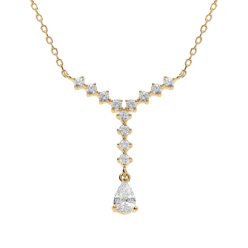 Collier en vermeil forme Y avec oxydes blancs sertis - 42+3cm - Vue 1