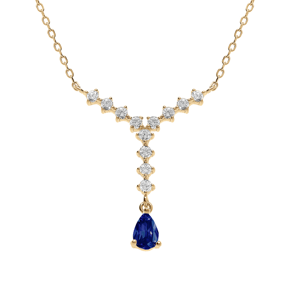 Collier en vermeil forme Y avec un oxyde bleu central et d\'oxydes blancs sertis - 42+3cm - Vue 1