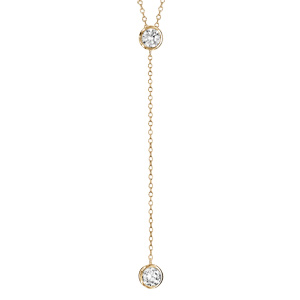 Collier en vermeil forme Y deux ronds d\'oxydes blancs sertis clos - 41+5cm - Vue 1