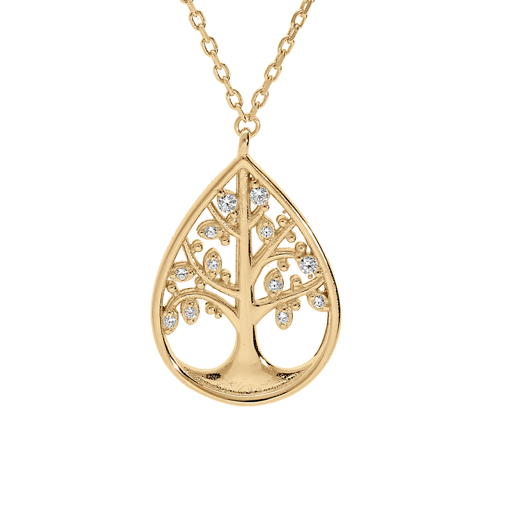 Collier en vermeil forme goutte arbre de vie d\'oxydes blancs sertis 40+3,5cm - Vue 1
