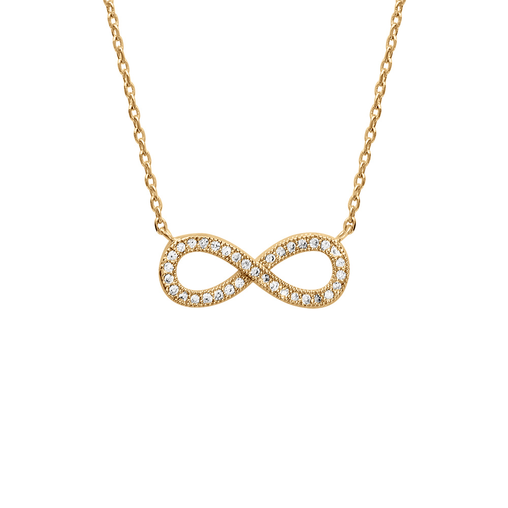 Collier en vermeil forme huit (infini) avec pierres blanches  -  44cm r�glable - Vue 1