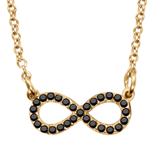 Collier en vermeil forme huit (infini) petit modèle avec pierres noires - 42+3cm - Vue 1