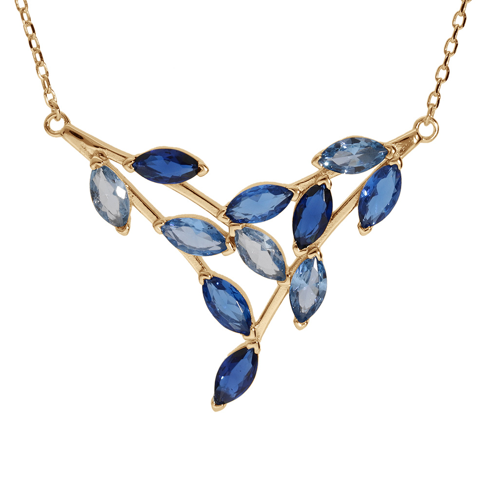 Collier en vermeil forme pointe empi�rr�e bleu ciel et bleu fonc� - 40+5cm - Vue 1