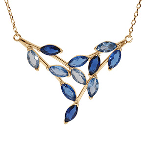 Collier en vermeil forme pointe empi�rr�e bleu ciel et bleu fonc� - 40+5cm