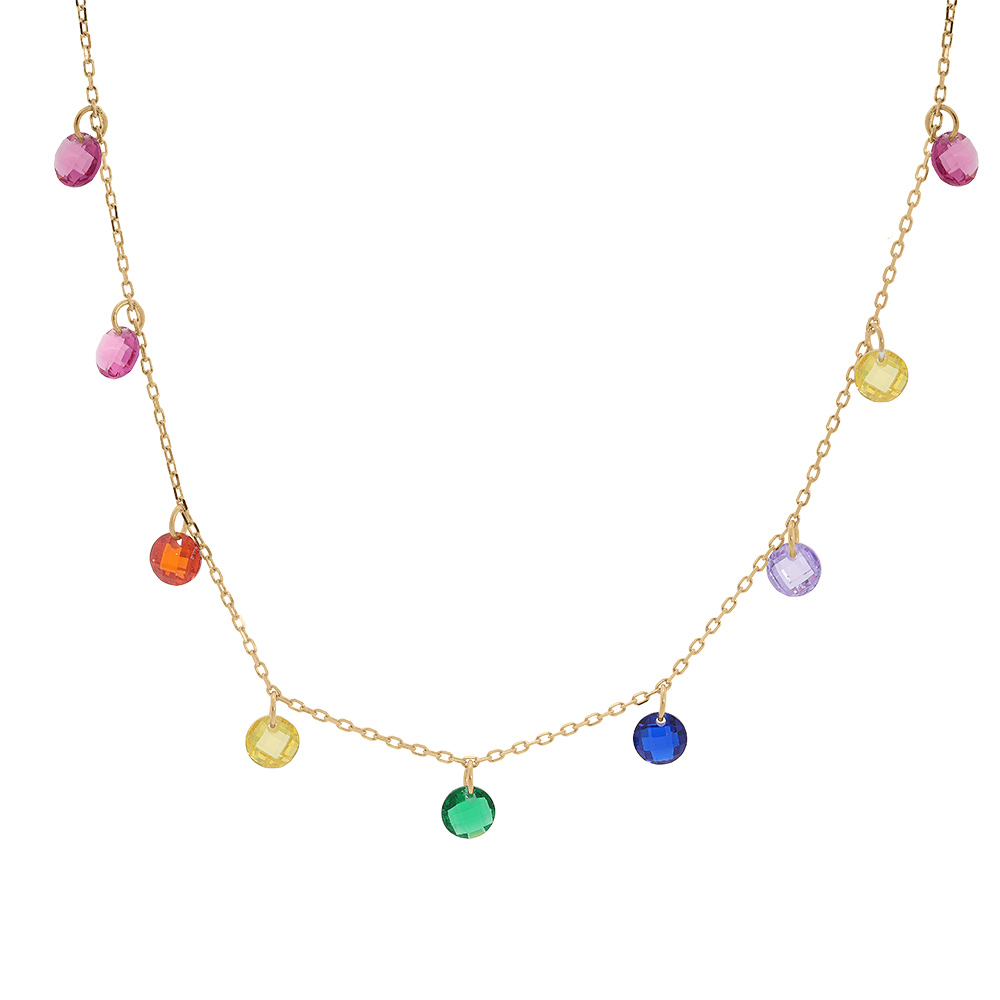 Collier en vermeil gouttes pierres multi couleurs   - 44cm r�glable 42 et 39,5cm - Vue 1