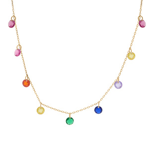 Collier en vermeil gouttes pierres multi couleurs - 44cm réglable 42 et 39,5cm - Vue 1
