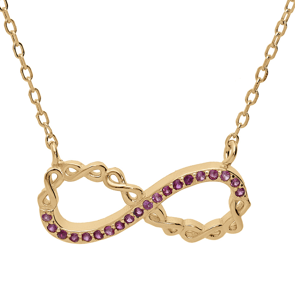 Collier en vermeil infini avec oxydes roses - 44cm r�glable 42 et 40 - Vue 1